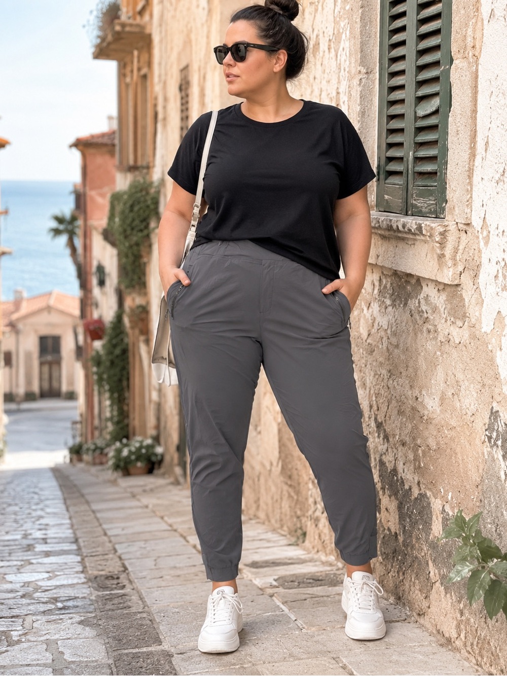 Athleta Taupe Ripstop Pull On Pants Size 16 Travel Hiking Athleisure Comfy Cozy